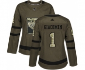Women Adidas New York Rangers #1 Eddie Giacomin Authentic Green Salute to Service NHL Jersey