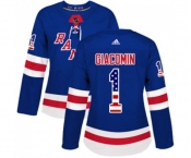Women Adidas New York Rangers #1 Eddie Giacomin Authentic Royal Blue USA Flag Fashion NHL Jersey