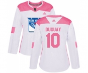 Women Adidas New York Rangers #10 Ron Duguay Authentic White Pink Fashion NHL Jersey