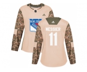 Women Adidas New York Rangers #11 Mark Messier Camo Authentic 2017 Veterans Day Stitched NHL Jersey