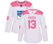Women Adidas New York Rangers #13 Kevin Hayes Authentic White Pink Fashion NHL Jersey