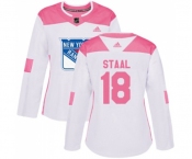Women Adidas New York Rangers #18 Marc Staal Authentic White Pink Fashion NHL Jersey