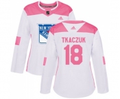 Women Adidas New York Rangers #18 Walt Tkaczuk Authentic White Pink Fashion NHL Jersey