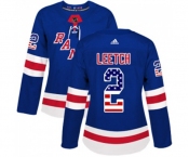 Women Adidas New York Rangers #2 Brian Leetch Authentic Royal Blue USA Flag Fashion NHL Jersey