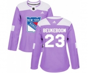 Women Adidas New York Rangers #23 Jeff Beukeboom Authentic Purple Fights Cancer Practice NHL Jersey