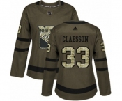 Women Adidas New York Rangers #33 Fredrik Claesson Authentic Green Salute to Service NHL Jersey