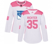 Women Adidas New York Rangers #35 Mike Richter Authentic White Pink Fashion NHL Jersey