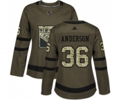 Women Adidas New York Rangers #36 Glenn Anderson Authentic Green Salute to Service NHL Jersey