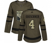 Women Adidas New York Rangers #4 Ron Greschner Authentic Green Salute to Service NHL Jersey