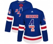 Women Adidas New York Rangers #4 Ron Greschner Authentic Royal Blue USA Flag Fashion NHL Jersey