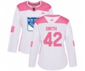 Women Adidas New York Rangers #42 Brendan Smith Authentic White Pink Fashion NHL Jersey