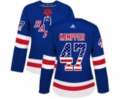 Women Adidas New York Rangers #47 Steven Kampfer Authentic Royal Blue USA Flag Fashion NHL Jersey
