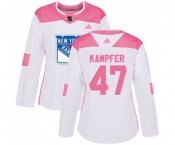Women Adidas New York Rangers #47 Steven Kampfer Authentic White Pink Fashion NHL Jersey