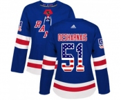 Women Adidas New York Rangers #51 David Desharnais Authentic Royal Blue USA Flag Fashion NHL Jersey