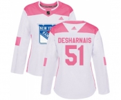 Women Adidas New York Rangers #51 David Desharnais Authentic White Pink Fashion NHL Jersey