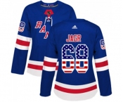 Women Adidas New York Rangers #68 Jaromir Jagr Authentic Royal Blue USA Flag Fashion NHL Jersey