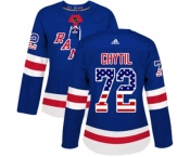 Women Adidas New York Rangers #72 Filip Chytil Authentic Royal Blue USA Flag Fashion NHL Jersey