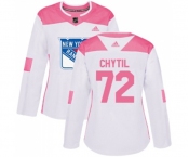 Women Adidas New York Rangers #72 Filip Chytil Authentic White Pink Fashion NHL Jersey