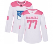 Women Adidas New York Rangers #77 Anthony DeAngelo Authentic White Pink Fashion NHL Jersey