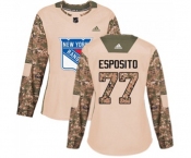Women Adidas New York Rangers #77 Phil Esposito Authentic Camo Veterans Day Practice NHL Jersey