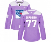 Women Adidas New York Rangers #77 Phil Esposito Authentic Purple Fights Cancer Practice NHL Jersey
