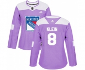 Women Adidas New York Rangers #8 Kevin Klein Authentic Purple Fights Cancer Practice NHL Jersey