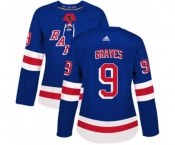 Women Adidas New York Rangers #9 Adam Graves Authentic Royal Blue Home NHL Jersey