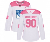 Women Adidas New York Rangers #90 Vladislav Namestnikov Authentic White Pink Fashion NHL Jersey