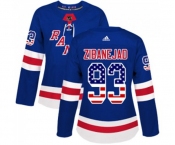 Women Adidas New York Rangers #93 Mika Zibanejad Authentic Royal Blue USA Flag Fashion NHL Jersey