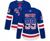 Women Adidas New York Rangers #99 Wayne Gretzky Authentic Royal Blue USA Flag Fashion NHL Jersey