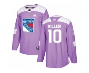 Youth Adidas New York Rangers #10 J.T. Miller Purple Authentic Fights Cancer Stitched NHL Jersey