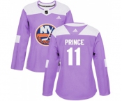 Women Adidas New York Islanders #11 Shane Prince Authentic Purple Fights Cancer Practice NHL Jersey