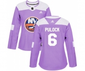 Women Adidas New York Islanders #6 Ryan Pulock Authentic Purple Fights Cancer Practice NHL Jersey