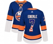 Women Adidas New York Islanders #7 Jordan Eberle Authentic Royal Blue USA Flag Fashion NHL Jersey
