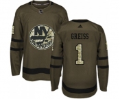 Youth Adidas New York Islanders #1 Thomas Greiss Authentic Green Salute to Service NHL Jersey