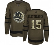 Youth Adidas New York Islanders #15 Cal Clutterbuck Authentic Green Salute to Service NHL Jersey
