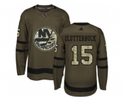 Youth Adidas New York Islanders #15 Cal Clutterbuck Green Salute to Service Stitched NHL Jerse