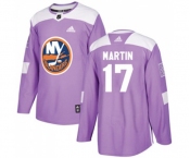 Youth Adidas New York Islanders #17 Matt Martin Authentic Purple Fights Cancer Practice NHL Jersey