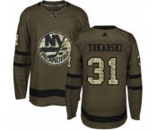 Youth Adidas New York Islanders #31 Dustin Tokarski Authentic Green Salute to Service NHL Jersey