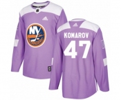 Youth Adidas New York Islanders #47 Leo Komarov Authentic Purple Fights Cancer Practice NHL Jersey