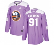 Youth Adidas New York Islanders #91 John Tavares Authentic Purple Fights Cancer Practice NHL Jersey
