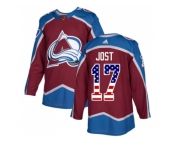 Men Adidas Colorado Avalanche #17 Tyson Jost Burgundy Home Authentic USA Flag Stitched NHL Jersey