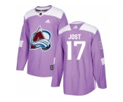 Men Adidas Colorado Avalanche #17 Tyson Jost Purple Authentic Fights Cancer Stitched NHL Jersey