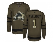 Youth Adidas Colorado Avalanche #1 Semyon Varlamov Green Salute to Service Stitched NHL Jersey
