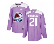 Youth Adidas Colorado Avalanche #21 Peter Forsberg Purple Authentic Fights Cancer Stitched NHL Jersey