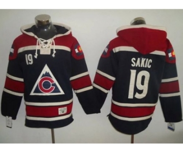 Colorado Avalanche #19 Joe Sakic Navy Blue Sawyer Hooded Sweatshirt Stitched NHL Jersey