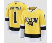 Men's Boston Bruins #1 Jeremy Swayman Gold 2026 Stadium Series Stitched Hockey Jersey Men's Boston Bruins #1 Jeremy Swayman Gold 2026 Stadium Series Stitched Hockey Jersey