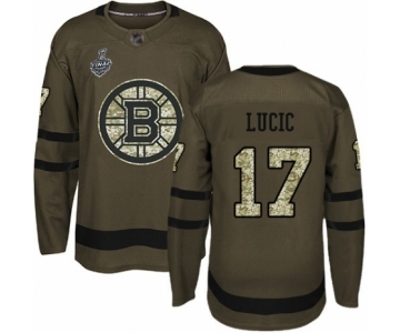 Men's Boston Bruins #17 Milan Lucic Authentic Green Salute to Service 2019 Stanley Cup Final Bound Hockey Jersey