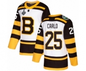 Men's Boston Bruins #25 Brandon Carlo Authentic White Winter Classic 2019 Stanley Cup Final Bound Hockey Jersey