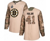 Men's Boston Bruins #41 Jaroslav Halak Authentic Camo Veterans Day Practice 2019 Stanley Cup Final Bound Hockey Jersey